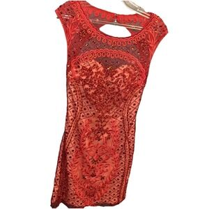 Val Stefani Red Beaded‎ Formal Gown Dress  Size 4, Prom Dance Fashion